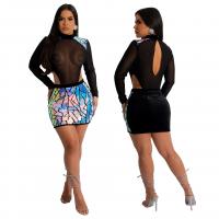 Spandex & Polyester Sexy Package Hip Dresses see through look & hollow patchwork geometric black PC