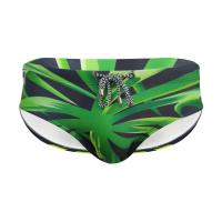 Spandex & Polyester Men Swimming Brief flexible & breathable printed leaf pattern green PC