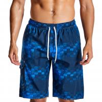 Polyester Quick Dry & Plus Size Men Beach Shorts flexible & loose printed plaid blue PC