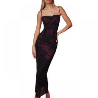 Polyester Slim & High Waist Slip Dress wine red PC