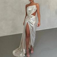 Polyester Slim & High Waist Sexy Package Hip Dresses Solid silver PC