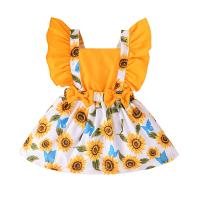 Polyester Slim Girl One-piece Dress printed floral yellow PC