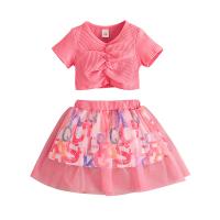 Polyester Slim Girl Clothes Set & two piece Pants & top printed letter fuchsia Set