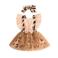 Polyester Slim Girl One-piece Dress & two piece headband & skirt leopard brown Set