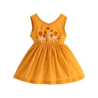 Polyester Slim Girl One-piece Dress floral yellow PC