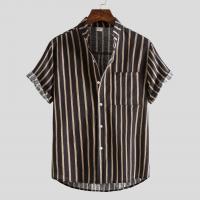 Polyester Men Short Sleeve Casual Shirt & loose printed striped PC