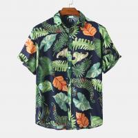 Polyester Men Short Sleeve Casual Shirt & loose Polyester printed leaf pattern green PC