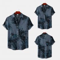 Polyester Men Short Sleeve Casual Shirt & loose printed floral blue PC