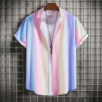 Polyester Men Short Sleeve Casual Shirt & loose printed striped multi-colored PC