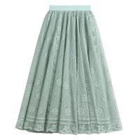 Polyester High Waist Skirt large hem design & mid-long style & slimming & hollow crochet floral PC