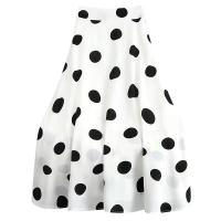 Polyester High Waist Skirt large hem design & mid-long style dot : PC