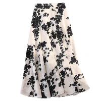 Polyester High Waist Skirt large hem design & mid-long style shivering : PC