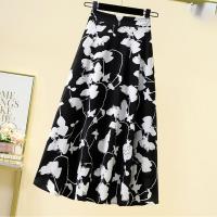 Polyester High Waist Skirt large hem design & mid-long style printed floral : PC