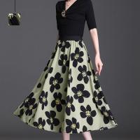 Polyester High Waist Skirt large hem design & mid-long style printed : PC