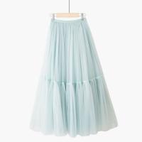 Polyester High Waist Skirt large hem design & mid-long style Solid : PC