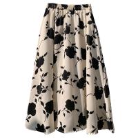 Polyester High Waist Skirt large hem design & mid-long style floral : PC