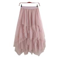 Gauze & Polyester Layered & High Waist Skirt mid-long style Solid : PC