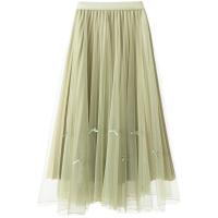 Polyester High Waist Skirt large hem design & mid-long style & slimming bowknot pattern : PC