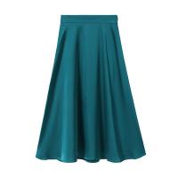 Acetate High Waist Skirt large hem design & mid-long style & slimming Solid PC