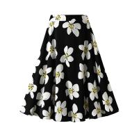 Polyester High Waist Skirt large hem design & mid-long style & slimming printed floral : PC
