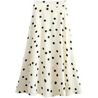 Polyester High Waist Skirt large hem design & mid-long style & slimming dot : PC