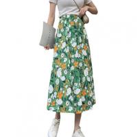 Cotton High Waist Skirt large hem design & mid-long style & slimming shivering : PC