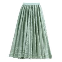 Cotton High Waist Skirt large hem design & mid-long style & slimming & hollow crochet floral : PC