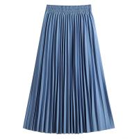 Polyester High Waist Skirt large hem design & mid-long style & slimming Solid : PC