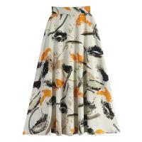 Polyester High Waist Skirt large hem design & mid-long style & slimming : PC