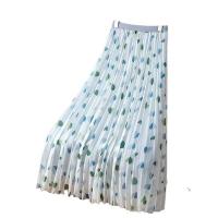 Polyester High Waist Skirt large hem design & mid-long style & slimming heart pattern : PC