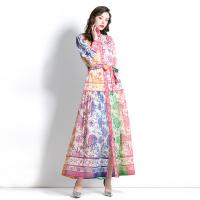 Polyester Slim & A-line & High Waist One-piece Dress printed shivering multi-colored PC