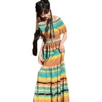 Polyester High Waist Tube Top Dress large hem design & off shoulder printed rainbow pattern : PC