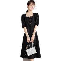 Polyester High Waist One-piece Dress slimming Solid black PC