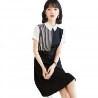 Polyester Waist-controlled & A-line Shirt Dress slimming printed striped white and black PC