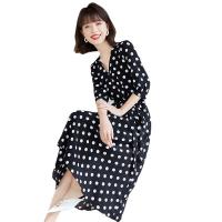 Polyester Waist-controlled One-piece Dress slimming printed dot black PC