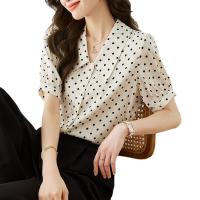 Polyester Women Short Sleeve Shirt slimming printed dot Apricot PC