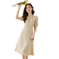Polyester Slim & A-line & High Waist One-piece Dress Solid Apricot PC