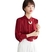 Polyester Women Long Sleeve Shirt slimming patchwork Solid red PC