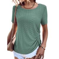Polyester Women Short Sleeve T-Shirts & loose & hollow Solid PC