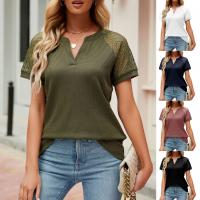 Polyester Women Short Sleeve T-Shirts & loose patchwork PC