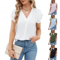 Polyester Women Short Sleeve Shirt & loose Solid PC
