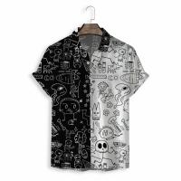 Polyester Mannen korte mouw Casual Shirt Afgedrukt Zwarte stuk
