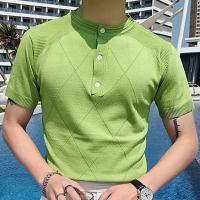 Viscose Slim Men Short Sleeve T-Shirt knitted Solid green PC