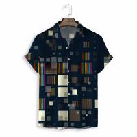 Polyester Men Short Sleeve Casual Shirt & loose printed blue PC