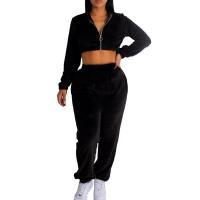 Velveteen Crop Top Women Casual Set & two piece Long Trousers & top patchwork Solid Set