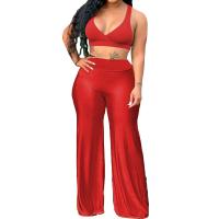 Polyester Plus Size Women Casual Set & two piece Long Trousers & tank top Solid Set