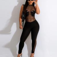 Polyester Slim Long Jumpsuit see through look Solid black PC