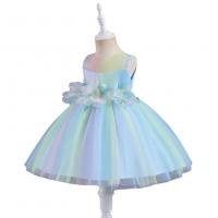 Polyester Slim & Princess Girl One-piece Dress see through look & large hem design patchwork PC