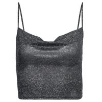 Polyester Slim Camisole midriff-baring & backless patchwork Solid black PC