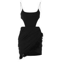 Polyester Slim Sexy Package Hip Dresses backless & hollow patchwork Solid black PC